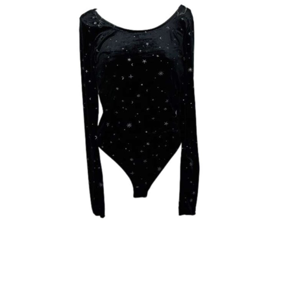 Wild Fable Bodysuit, Black Velour Nightwear with Galaxy Pattern - Medium, NWT